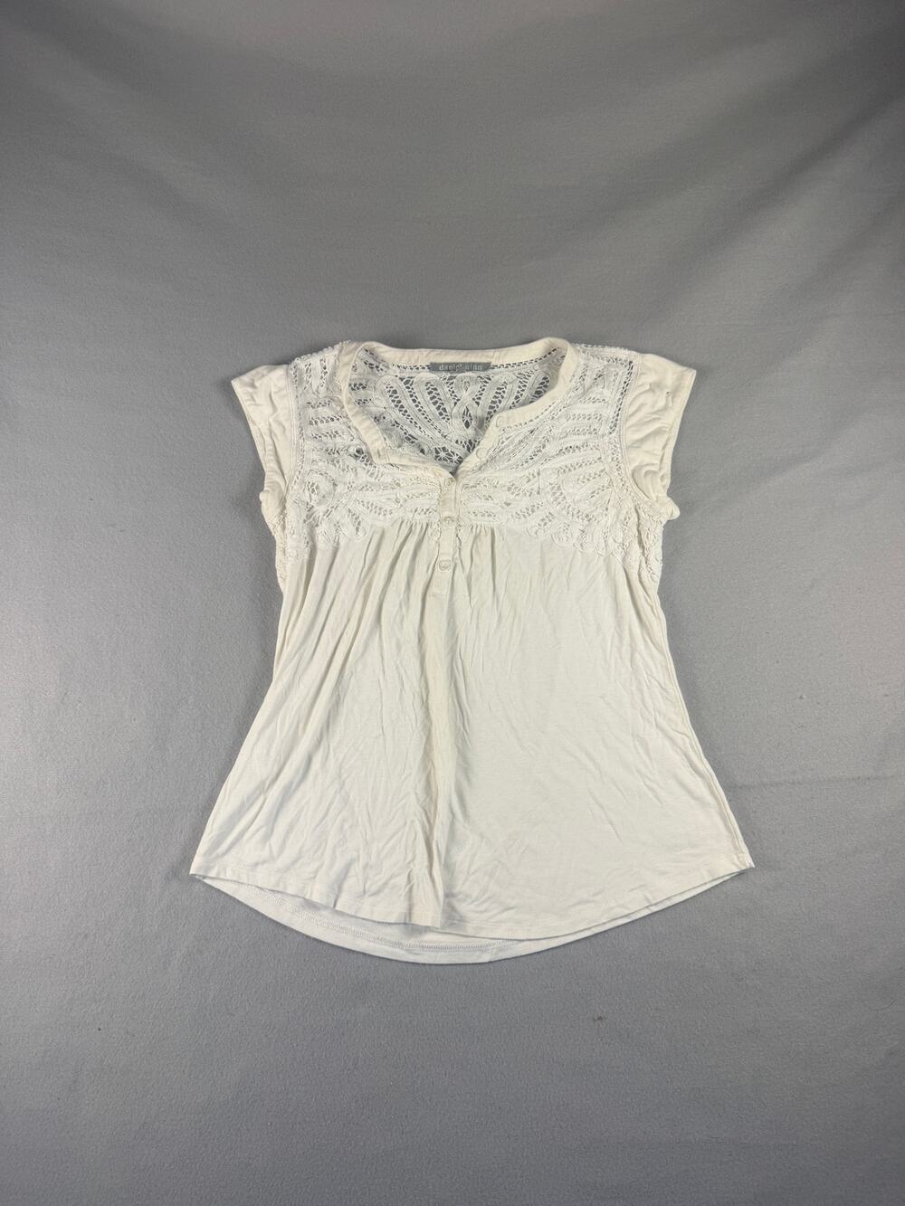 Daniel Rainn Top Womens PS White Henley Crochet Lace Paisley Flowy Boho Blouse